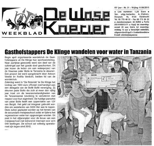 Gasthofstappers De Klinge stappen voor water in Tanzania - 11.06.2010