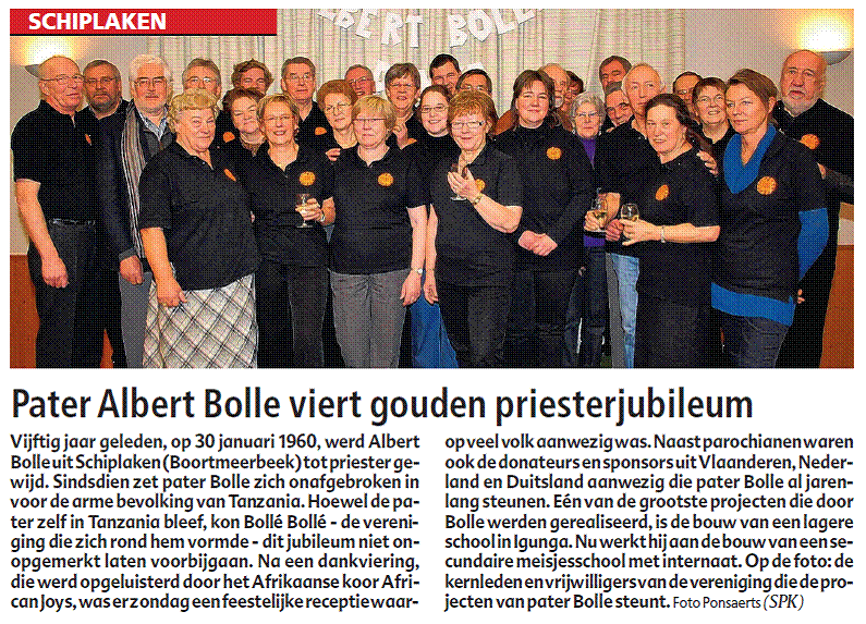 HLN - Pater Bolle viert gouden priesterjubileum - 30.01.2010
